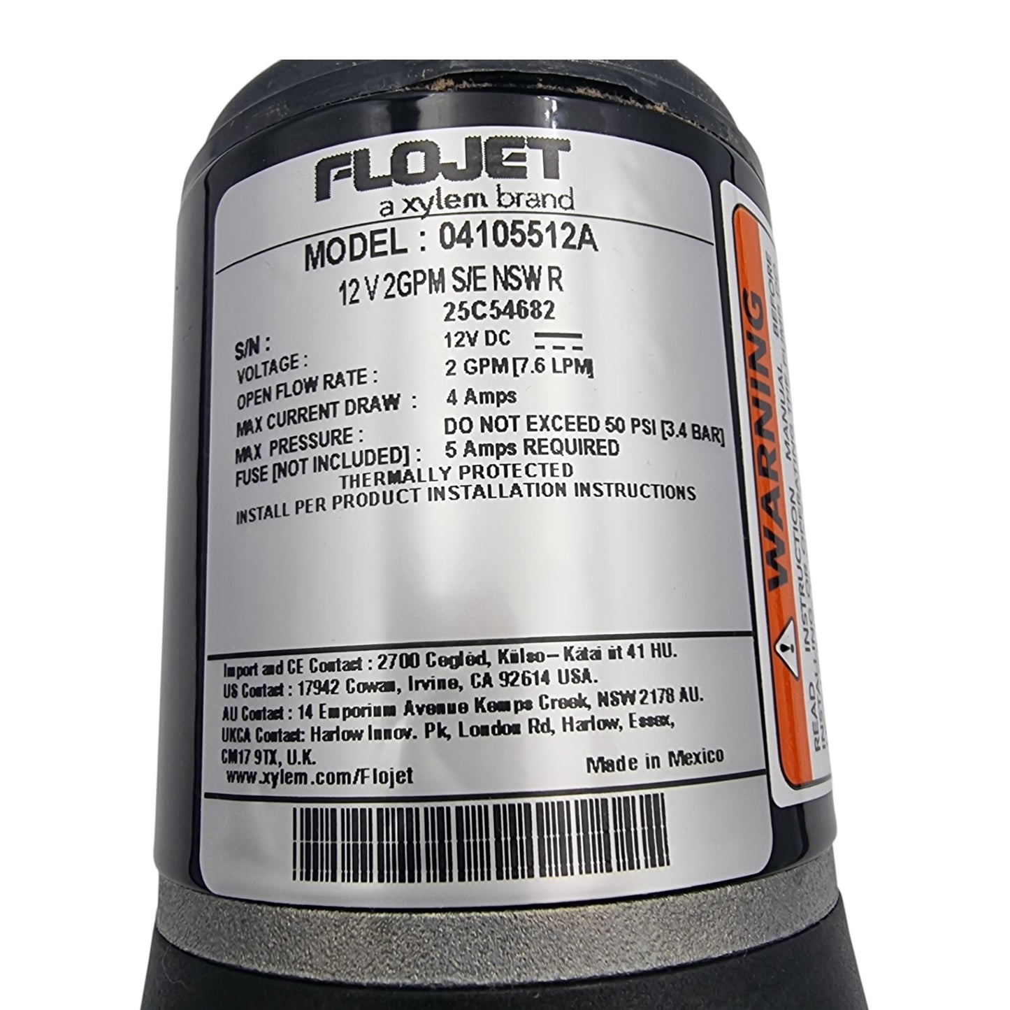 Bomba Serie Quad Mutliples Usos 12Vdc 50Psi 7.6Lpm Conector 1/2" Santoprene 04105512A