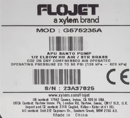 Bomba Flojet G575235 Diafragma Santoprene Conexion Espiga Codo 90° 1/2" 100 Psi